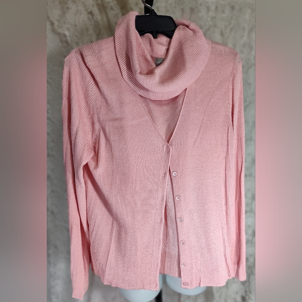 Liz Claiborne peachy Pink Silk  Cardigan Cowl Neck Sweater Set NWOT